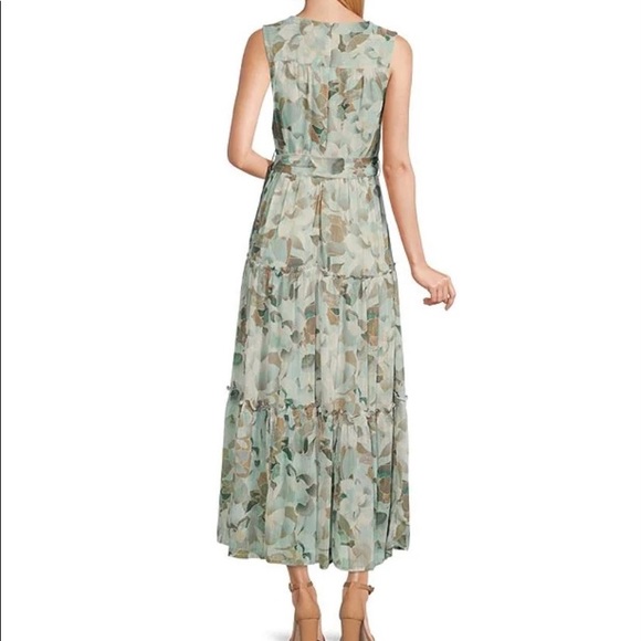 Calvin Klein Lurex Chiffon Floral Print Sleeveless Tiered Maxi Dress NWT - Picture 2 of 10